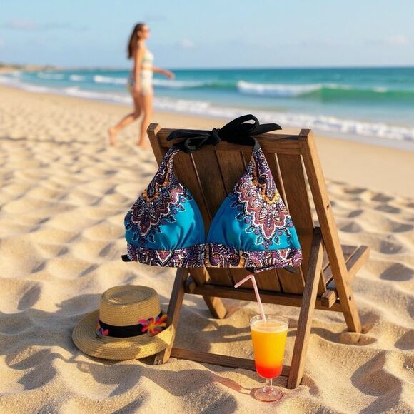 prAna Lahari Halter Bikini Top SMALL Multicolor PAISLEY PRINT Lined Tie NEW - Picture 1 of 9